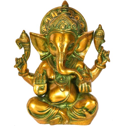 Golden Ganesha Brass Statue