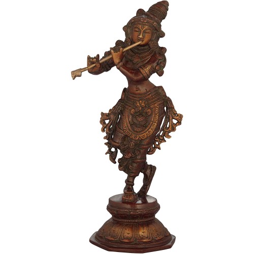 Lord Krishna Playing on Flute Brass Stat...