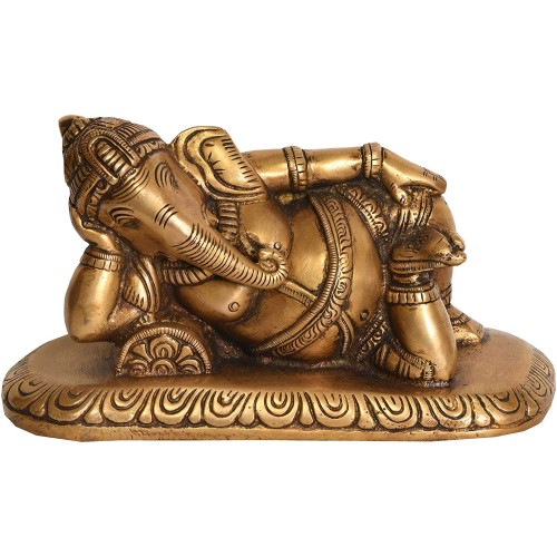 Relaxing Ganesha Brass Statue Color Natu...
