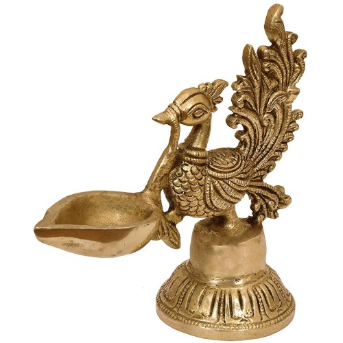 Bird Design Brass Diya Deepak Oil Lamp in Glossy Black Antique Finished Puja Item Home Decor Fengshui Gift