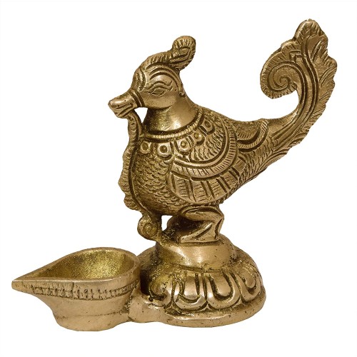 Bird Design Brass Diya Deepak Oil Lamp i...