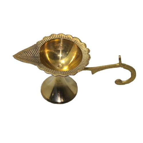Handmade Brass Oil Lamp - Diya Lamp with beautiful handle Engraved Design