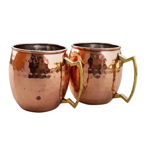Hammered Copper Moscow Mule Mug Handmade of Pure Copper Brass Handle Barrel Moscow Mule Mug Cup Capacity 16 Ounce with Nickel Lined