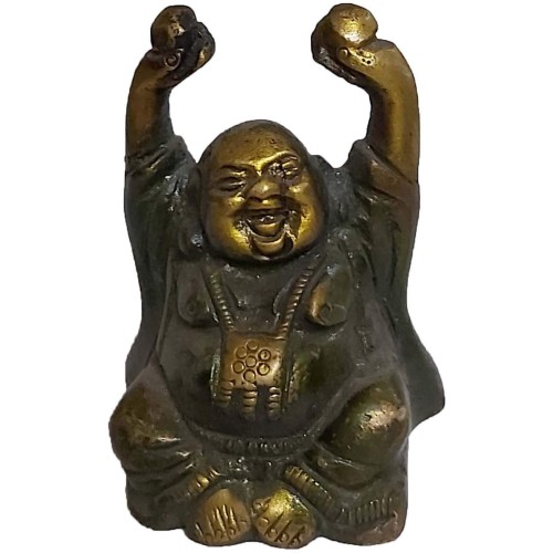  Laughing Buddha Statue in Solid Brass Metal for Wisdom and Wealth 