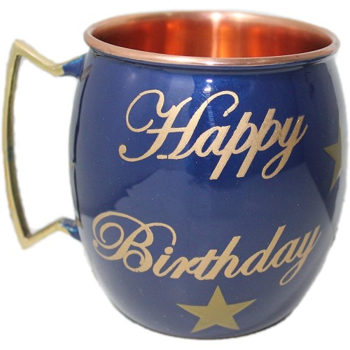 Happy Birthday Hand Painted Copper Mugs Special Deign For Gift On Birthday Moscow Mule Mugs Cups Mugs Smooth Finish Blue
