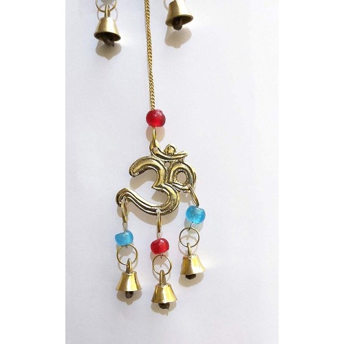 Brass Decorative String of Metal and Beads Vintage Indian Style Wall Hanging Bells Om