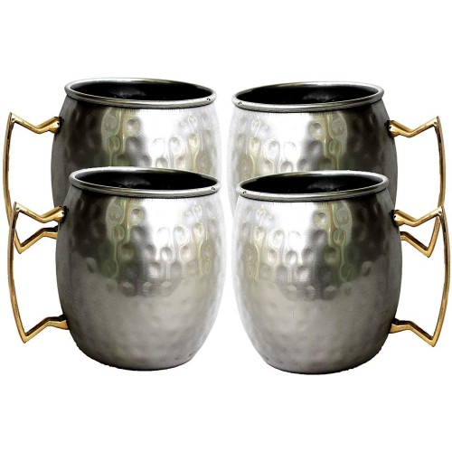 Set of 4 Stainless Steel Moscow Mule Mugs Capacity 16 Ounce Insulated brass handle Coffee Mug Beer Mug Cup Moscow Mule Mugs Regular-handle