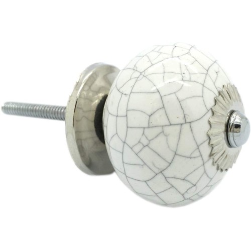 England Set of 10 White Crackle Ceramic Door Knobs Contemporary Cabinet Pulls for Cabinets, Drawers and Dressers