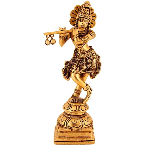 Krishna with Flute Small Size Brass Coll...