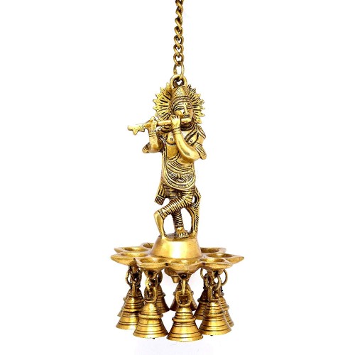Krishna Wall Hanging Brass Diya with Bells Oil Lamp Home Decor  Diya, Deepak, Deepam Krishna Diya