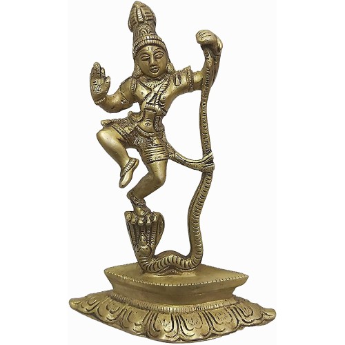 Brass Dancing Krishna On Kaliya Nag Stat...