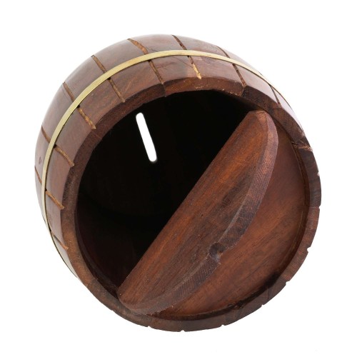Wooden Barrel Safe Money Box Savings Banks Wood Carving Handmade By Artisan