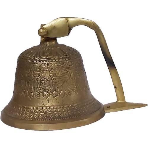  Outdoor Dinner Embossed Bells Made of Brass Bracket Mounts Bell to Both Indoor Outdoor Wall Surfaces Height 7 Inch