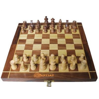 Collectible Folding Wooden Chess Game Board Set with Magnetic Crafted Pieces