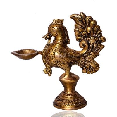 Brass Oil Lamp Deepam: Peacock Design Kuthu Vilakku Diya