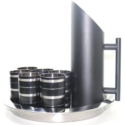  stainless steel lemon set jug with six glasses and 1 serving tray for diwali & christmas gifting black coloured