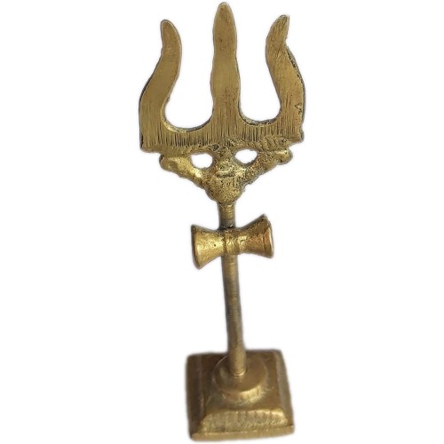  Brass Traditional Trishul Damru with Stand Brass Statue for Home and Temple.