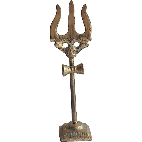  Brass Traditional Trishul Damru with Stand Brass Statue for Home and Temple.