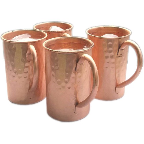 Moscow Mule 100% Solid Pure Copper Set of 4 Drinkware Accessories Hammered Classic Design Copper Moscow Mule Mugs Cups Capacity 16 Ounce