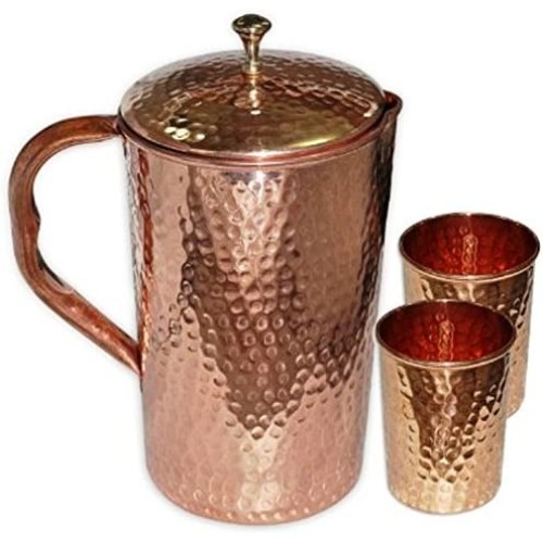 Copper Water Jug with 2 Glasses Set Pure...