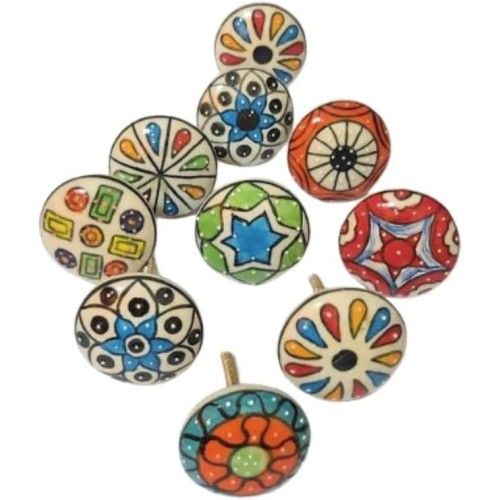  Ceramic knob Set of 10 -Vintage Colorful Handmade Round Floral knobs for Drawer Door Kitchen Dresser Cabinet Cupboards Handle