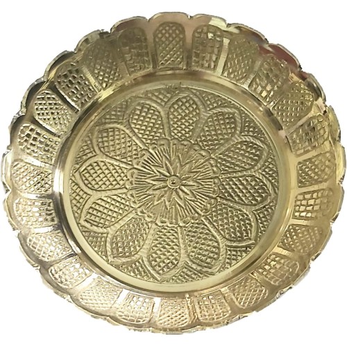 Brass Embossed Multipurpose Serving Brass Plate thali Tableware dinnerware for Indian Food and Dishes can be Used for Pooja/puja or Gift Item 5.5 Inch