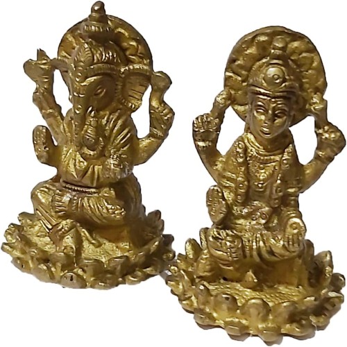 Ganesh and Laxmi Sitting on Lotus Brass ...