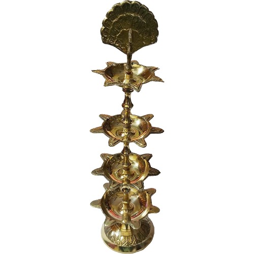 Deepawali Decoration Handmade Indian Heavy Brass Diya Lamp Engraved Adjustable Dia with Beautiful Peacock on top.Indian Gift Items