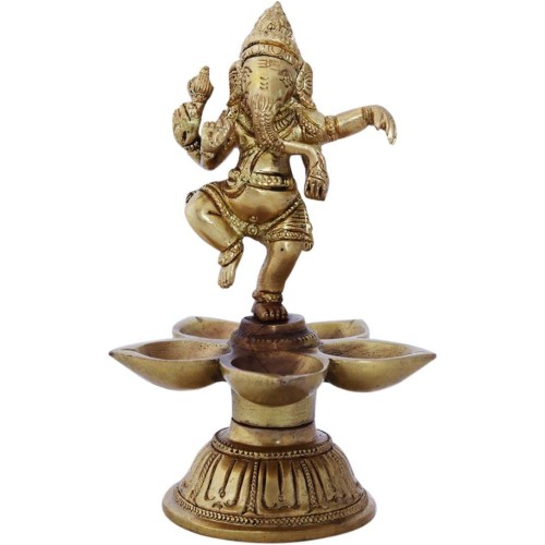 Brass Dancing Ganesha Five Diya Holder S...