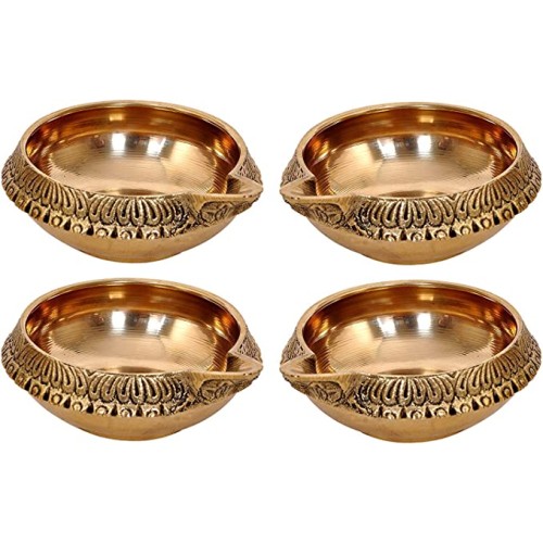 Pack of 4 Handmade Indian Puja Brass Oil...