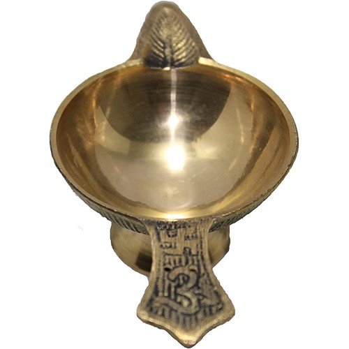 Handmade Brass Oil Lamp - Diya Lamp Engr...