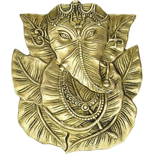 Brass Pipal Leaves Ganesha (Wall Hanging...