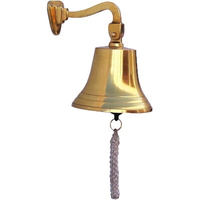 Solid Brass Ships Bell Wall Mountable - Clear Ring for Indoor and Outdoor Use Solid Brass Heavy Bracket Ship Bell Size 7 Inch